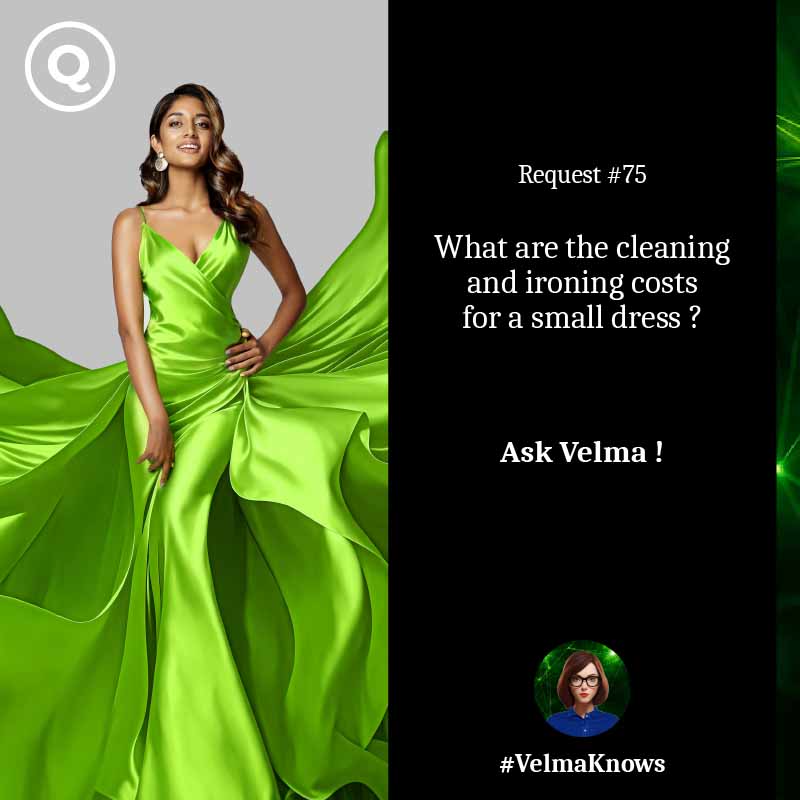  Ask Velma about the cleaning and ironing costs for a small dress